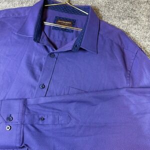Johnston & Murphy Mens XXL Purple Blue Micro Pattern Cotton Button Down Shirt
